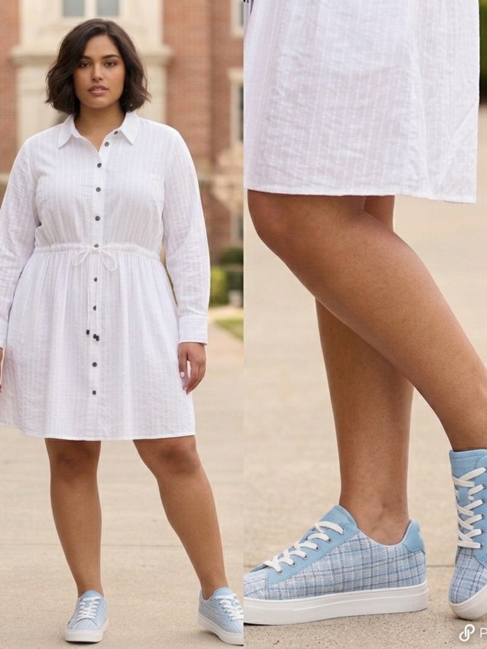 Dash Studio White Button-Front Shirt Dress.  Coastal Chic, Casual, Minimalist 🤍